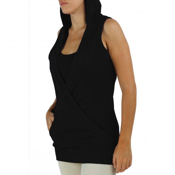 hooded-sleeveless-sweatshirt-organic-pima-cotton with 2 front pockets