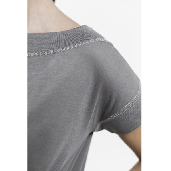 detail neck & sleeve boat neck short sleeve with pockets maxi blouse organic cotton sustainable fashion ecofashion grey taupe