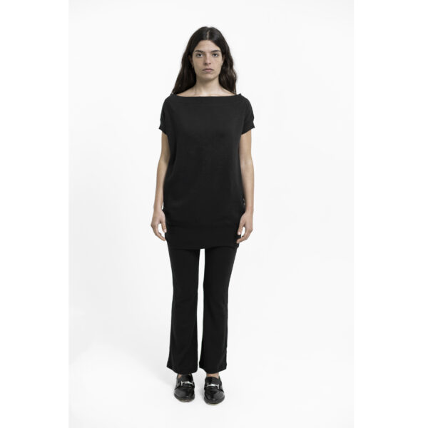 boat neck short sleeve with pockets maxi blouse organic cotton sustainable fashion ecofashion black
