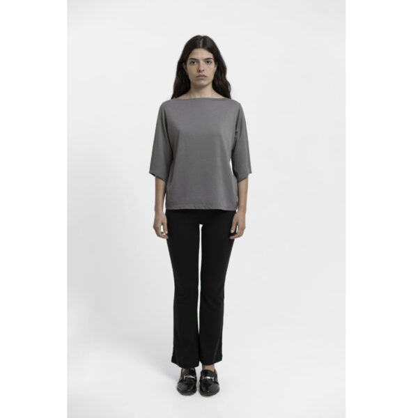 Boat Neck 3/4 sleeve diagonal top sand organic pima cotton blouse grey taupe