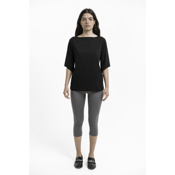 Boat Neck 3/4 sleeve diagonal top sand organic pima cotton blouse black
