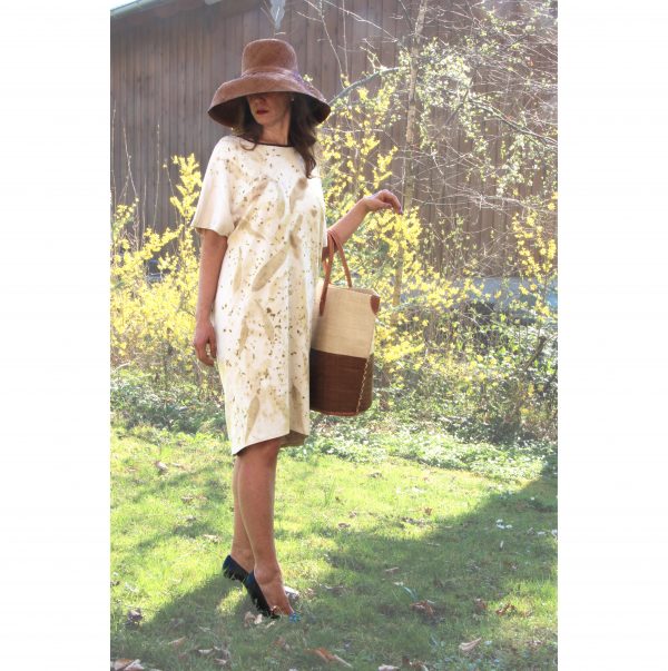 Sand Short Sleeve Dress Eucalyptus Natural Plant Print