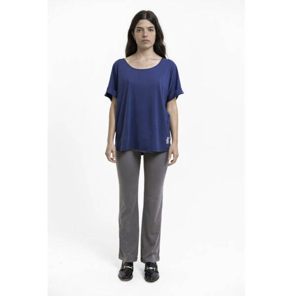 Maxi one size blouse top short sleeve tshirt blue straight jersey pant organic pima cotton sustainable fashion ecofashion grey taupe
