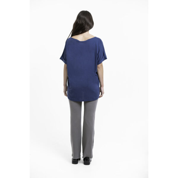 Maxi one size blouse top short sleeve tshirt blue straight jersey pant organic pima cotton sustainable fashion ecofashion grey taupe