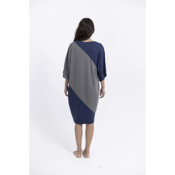 bicolour dress short sleeve kimono tunic organic cotton pima sustainable fashion ecofashion blue GREY TAUPE