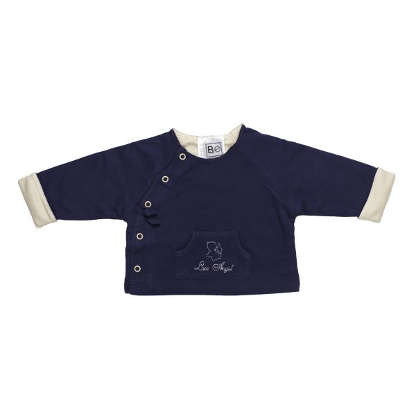 Newborn Reversible Jacket in Organic Pima Cotton with angel embroidery in contrast